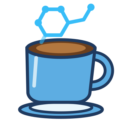 caffeinated.bio mark: a cup of coffee whose steam forms a molecule